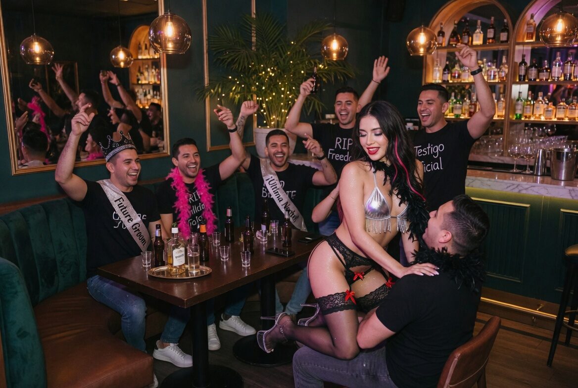 Amigas con letrero neón Mrs en despedida de soltera Bogotá